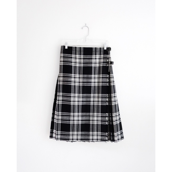 Wool plaid skirt black and white Clearance